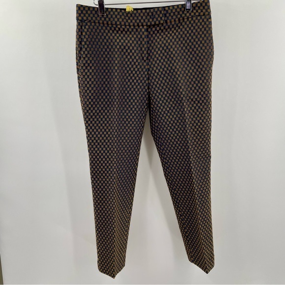 Ann Taylor Devin Fit Jacquard Navy Dark Gold Ankle Casual Career Pocket Pants - Picture 1 of 13